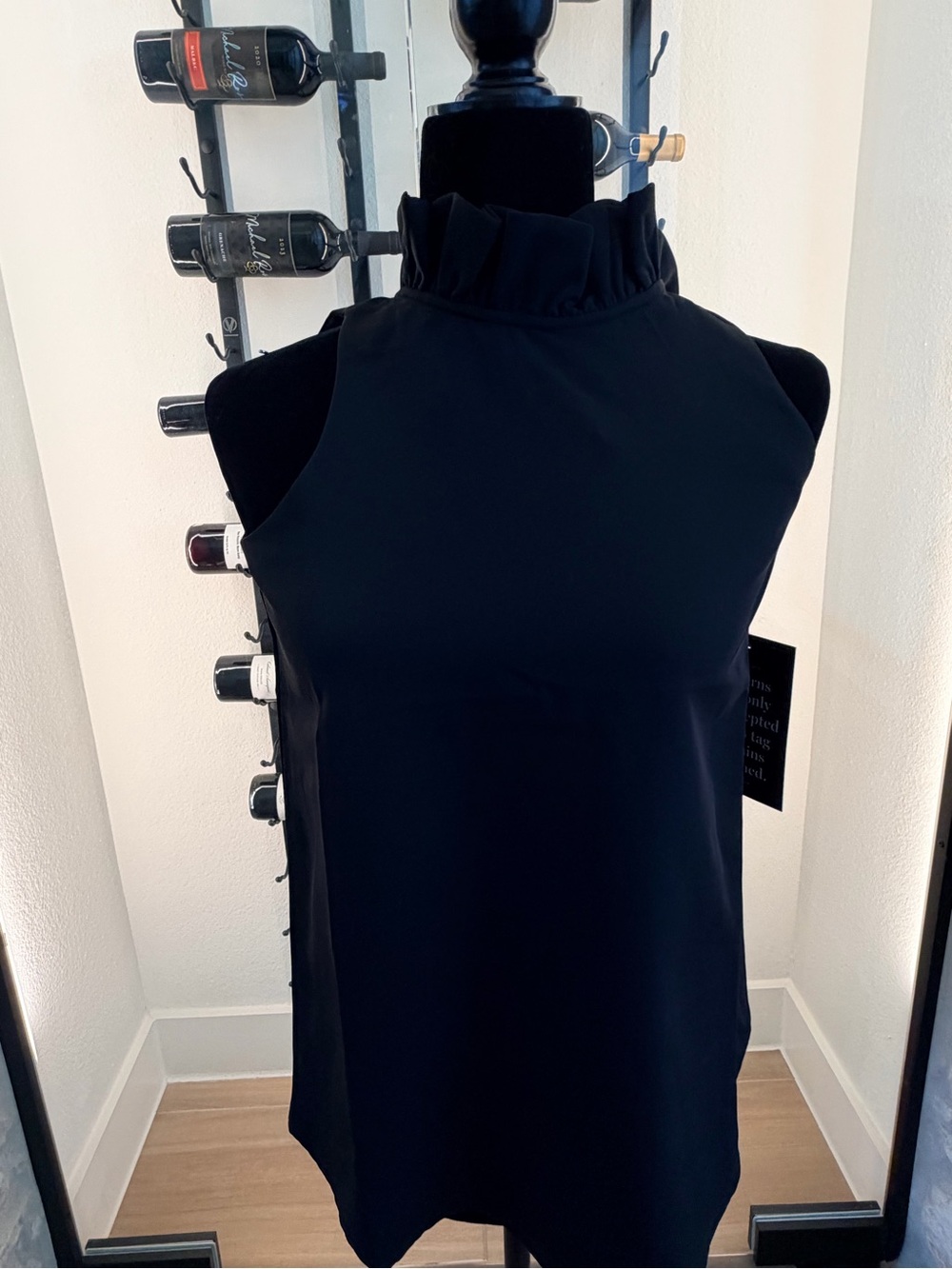 Tuckernuck Black Ruffled Mock-Neck Sleeveless Top